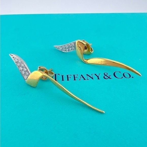 Tiffany & Co. 1983 Diamond Chrysalis Earrings 18k Gold Paloma Picasso - Picture 1 of 7